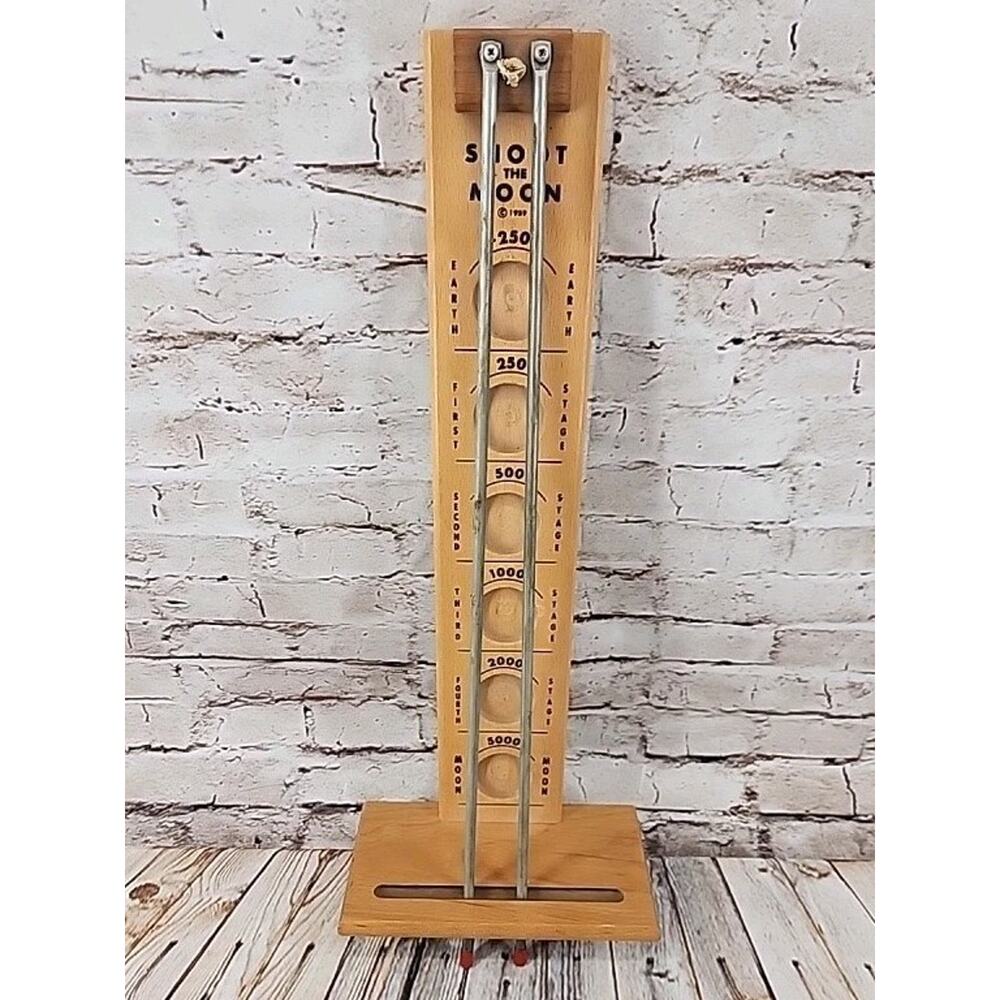 Vintage SHOOT THE MOON 1959 by Drueke Wooden Skill Game, (Missing Ball)